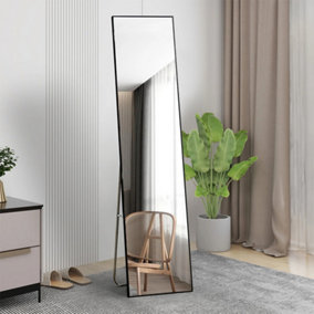 Livingandhome Black Rectangular Full Length Framed Mirror Freestanding or Wall Mounted Floor Mirror Dressing Mirror 150 cm x 40 cm