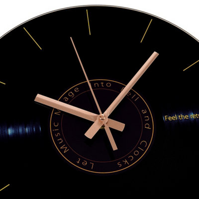 Livingandhome Black Retro Vinyl Record Album Glass Wall Clock 12 Inch