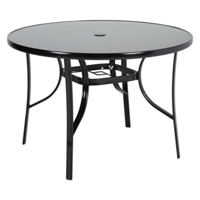 Livingandhome Black Round Metallic and Tempered Glass Garden Table with