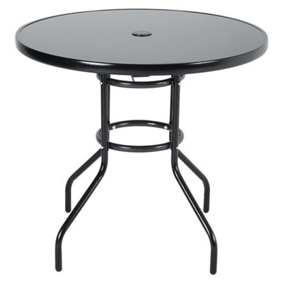 Round glass garden table on sale with parasol hole