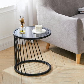 Livingandhome Black Round Modern Tempered Glass Side Table