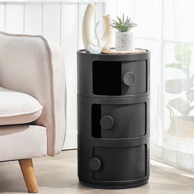 Livingandhome Black Round Multi Tiered Bedside Drawer Unit Storage Unit ...