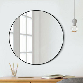 Livingandhome Black Round Wall Mounted Bathroom Framed Mirror 40 cm
