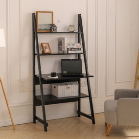 Livingandhome Black Rustic Ladder Computer Desk with Storage Shelves