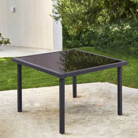 Livingandhome Black Rustic Rectangular Garden Wicker Tempered Glass Outdoor Table 105cm