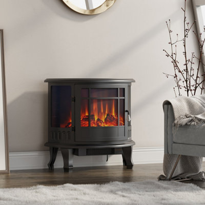 Livingandhome Black Semicircle Freestanding Electric Stove Fireplace with  Curved Door | DIY at Bu0026Q
