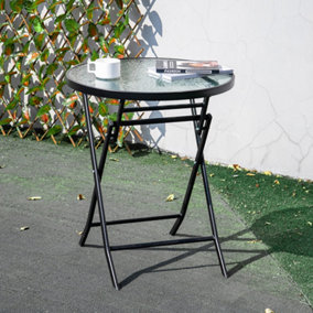 Livingandhome Black Small Round Portable Folding Metal Garden Table