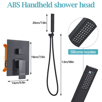 Livingandhome Black Square 3 Way Concealed Thermostatic Shower Mixer Set
