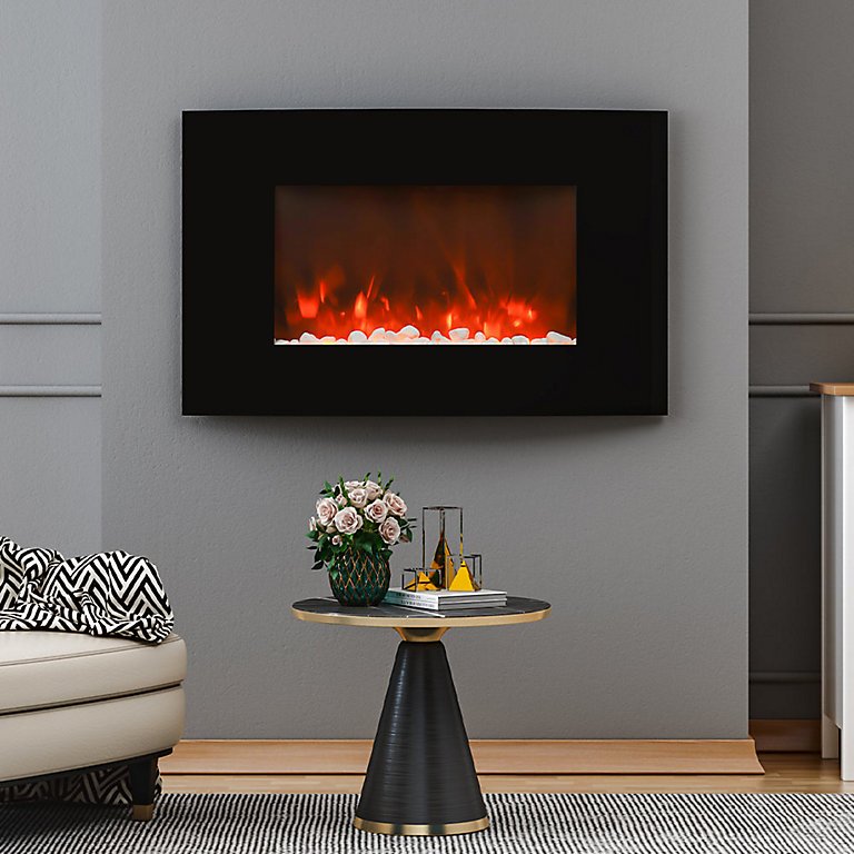 Black Kingavon BB-CH605 Curved Screen Wall Mounted Fireplace 