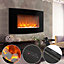 Livingandhome Black Wall Mounted Curved Electric Fireplace with Pebbles 35 Inch