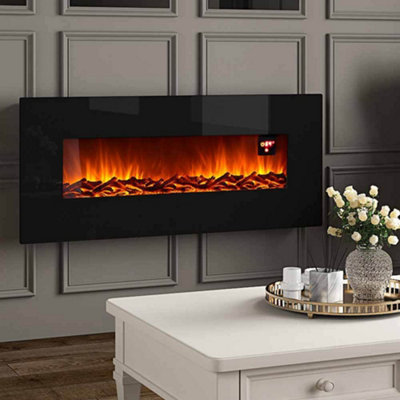 Livingandhome Black Wall Mounted Electric Fire Fireplace Temperature  Adjustable 50 Inch | DIY at Bu0026Q