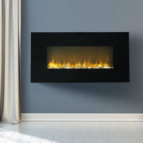 Livingandhome Black Wall Mounted Electric Fire Fireplace with Remote Control 37 Inch