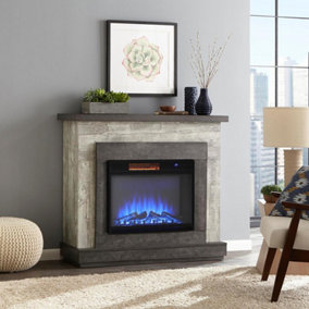 Livingandhome Black Wall Mounted or Freestanding Adjustable Flame Electric Fireplace 28 Inch