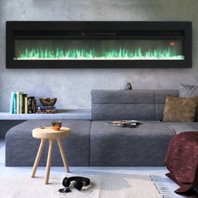 Livingandhome Black Wall Mounted or Freestanding Adjustable Flame Electric Fireplace 50 Inch