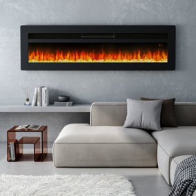 Livingandhome Black Wall Mounted or Freestanding Adjustable Flame Electric Fireplace