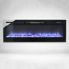 Livingandhome Black Wall Mounted or Recessed Electric Fire Fireplace 12 Flame Color Adjustable 60 Inch