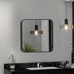 Livingandhome Black Wall Mounted Square Framed Bathroom Mirror 700 mm x 700 mm