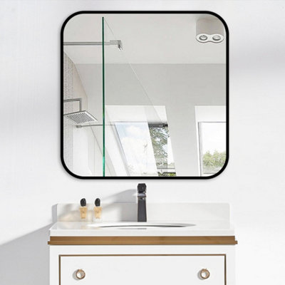 Livingandhome Black Wall Mounted Square Framed Bathroom Mirror 700 mm x 700 mm