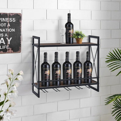 Livingandhome Black Wall Mounted Wine Rack Wine Glass Holder With Storage Shelf