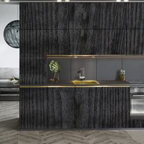 Livingandhome Black Wood Panel Effect  Kitchen Wallpaper Furniture Sticker Self Adhesive
