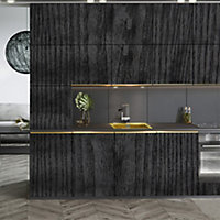 Livingandhome Black Wood Panel Effect Waterproof Kitchen Wallpaper Furniture Sticker Self Adhesive L 200 cm x W 60 cm
