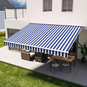 Livingandhome Blue and White Stripes Outdoor Retractable Patio Awning for Window and Door 250 cm