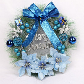 Livingandhome Blue Christmas Wreath Door Window Garland with Bow Decoration