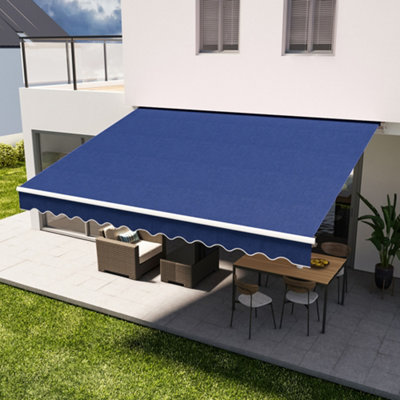 Livingandhome Blue Garden Sun Shade Outdoor Retractable Awning Manual