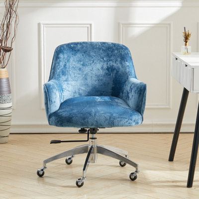 Livingandhome Blue Height Adjustable Ice Velvet Swivel Office Chair