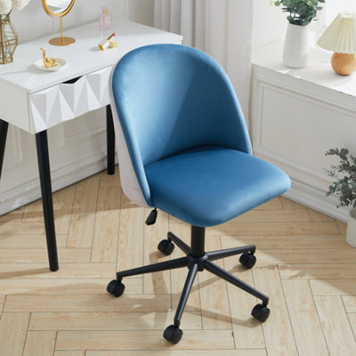 Livingandhome Blue Modern Height Adjustable Velvet Swivel Office Chair   Livingandhome Blue Modern Height Adjustable Velvet Swivel Office Chair~0735940231244 01c MP