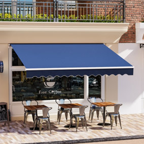 Livingandhome Blue Outdoor Retractable Awning Garden Sun Shade Manual Shelter Canopy 3 m x 2.5 m