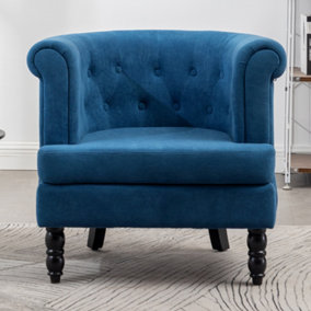 Livingandhome Blue Velvet Buttoned Armchair Tub Fireside Chair