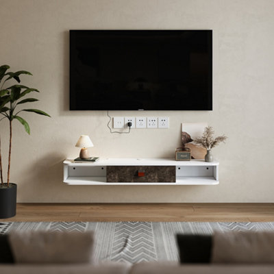 Livingandhome Brown and White MDF Framed Sideboard TV Stand TV Unit with Easy Cable Access H 1200x D 240x H 160mm