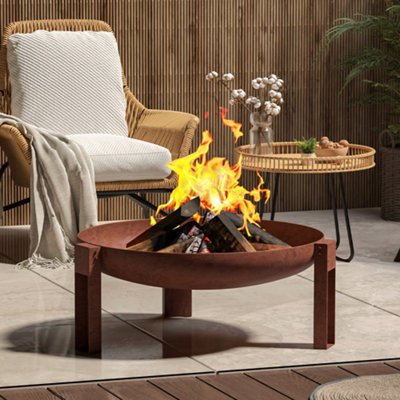 Livingandhome Brown Cast Iron Mild Steel Fire Pit Garden Log Burner Bowl  Heater Bonfire Home 700 mm | DIY at Bu0026Q