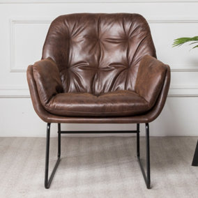 Livingandhome Brown PU Leather Occasional Armchair with Metallic Legs