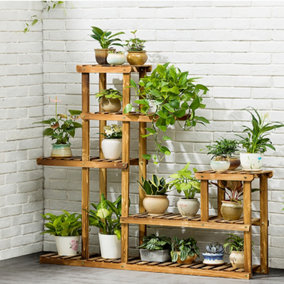 Livingandhome Brown Rustic Multi Tiered Wooden Plant Display Stand