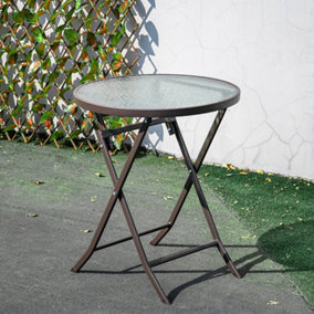 Livingandhome Brown Small Round Portable Folding Metal Garden Table