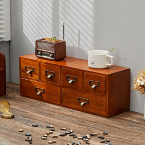 Livingandhome Brown Wood Desktop Storage Cabinet with 6 Drawers Office Study Table Wood Storage Box Organizer
