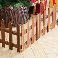 Livingandhome Brown Wooden Christmas Tree Picket Fence for Family Holiday Decoration