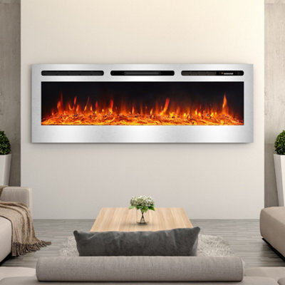 Livingandhome Brushed Effect Electric Fire Wall Mounted or Inset Fireplace  Heater 12 Flame Colors with Remote Control 60 Inch | DIY at Bu0026Q