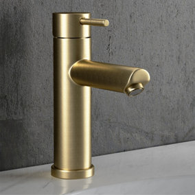 Livingandhome Brushed Gold Single Lever Bathroom Basin Mixer Tap