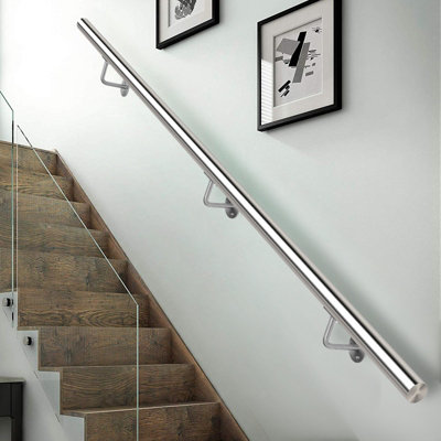 Livingandhome Brushed Stainless Steel Rounded Stair Handrail Kit