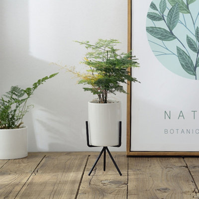 Livingandhome Ceramic Plant Pot Planter with Black Metal Stand Dia 80 x 170 mm