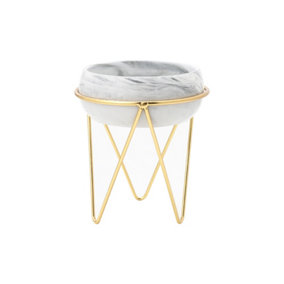 Livingandhome Ceramic Plant Pot Tabletop Planter with Gold Metal Stand Dia 12.5 cm