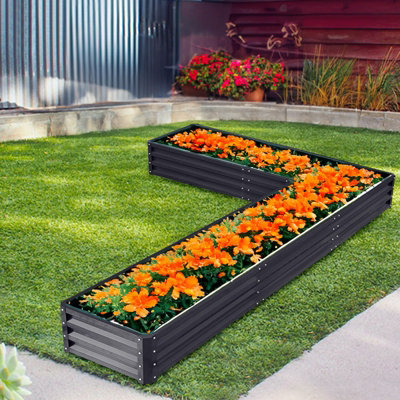Livingandhome Charcoal Black Outdoor Metal L Shaped Raised Garden Bed