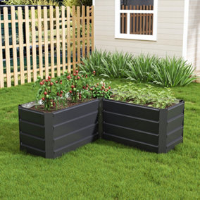 Livingandhome Charcoal Black Outdoor Metal L Shaped Raised Garden Bed Corner Seed Bed W 114 cm x L 114 cm