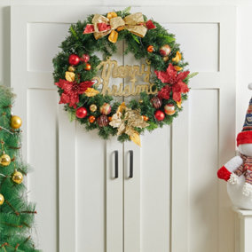 Livingandhome Christmas Decorative Door Hanging Lighted Wreath 60 cm