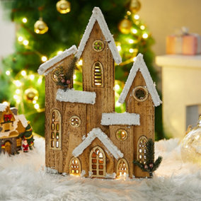 Livingandhome Christmas Luminescent Wooden House Snowy Cabin Tabletop Decor
