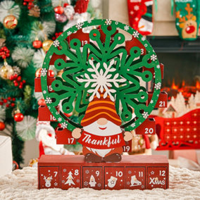 Livingandhome Christmas Wooden Ferris Wheel Advent Calendar with Base
