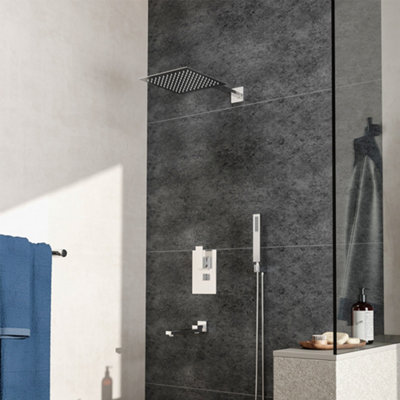 Livingandhome Chrome Square Wall-mount 3 Way Concealed Thermostatic Shower Mixer Set